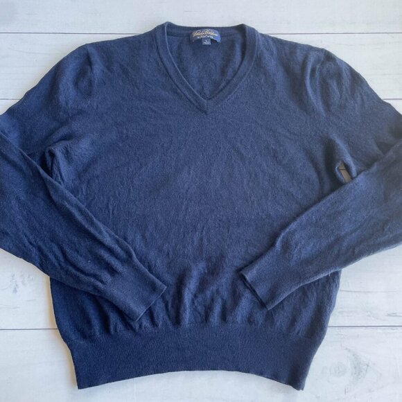 Brooks Brothers Men's 100% Saxxon Wool V-Neck Sweater, Navy Blue - Size Large - Picture 2 of 12